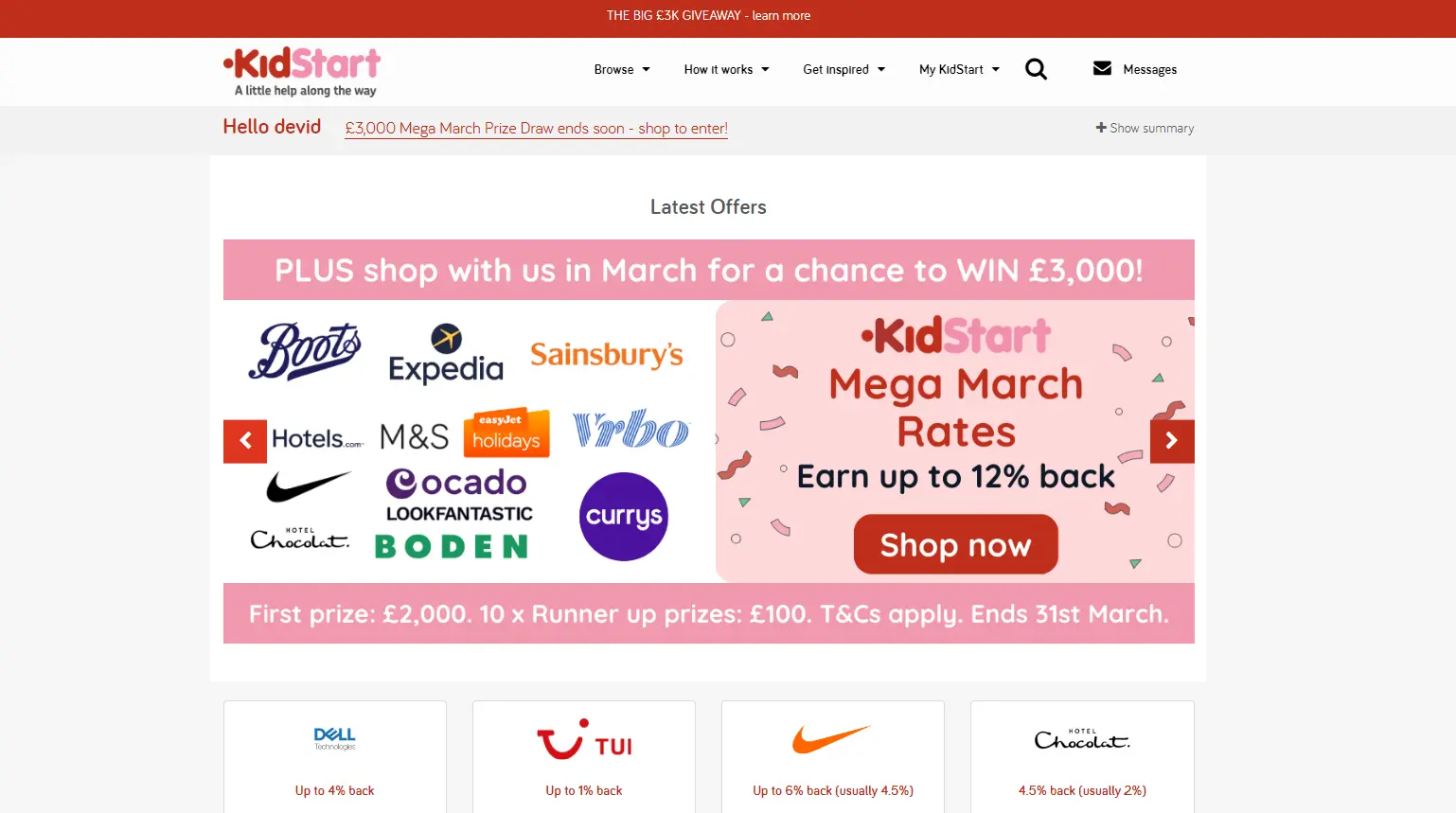 KidStart Cashback website